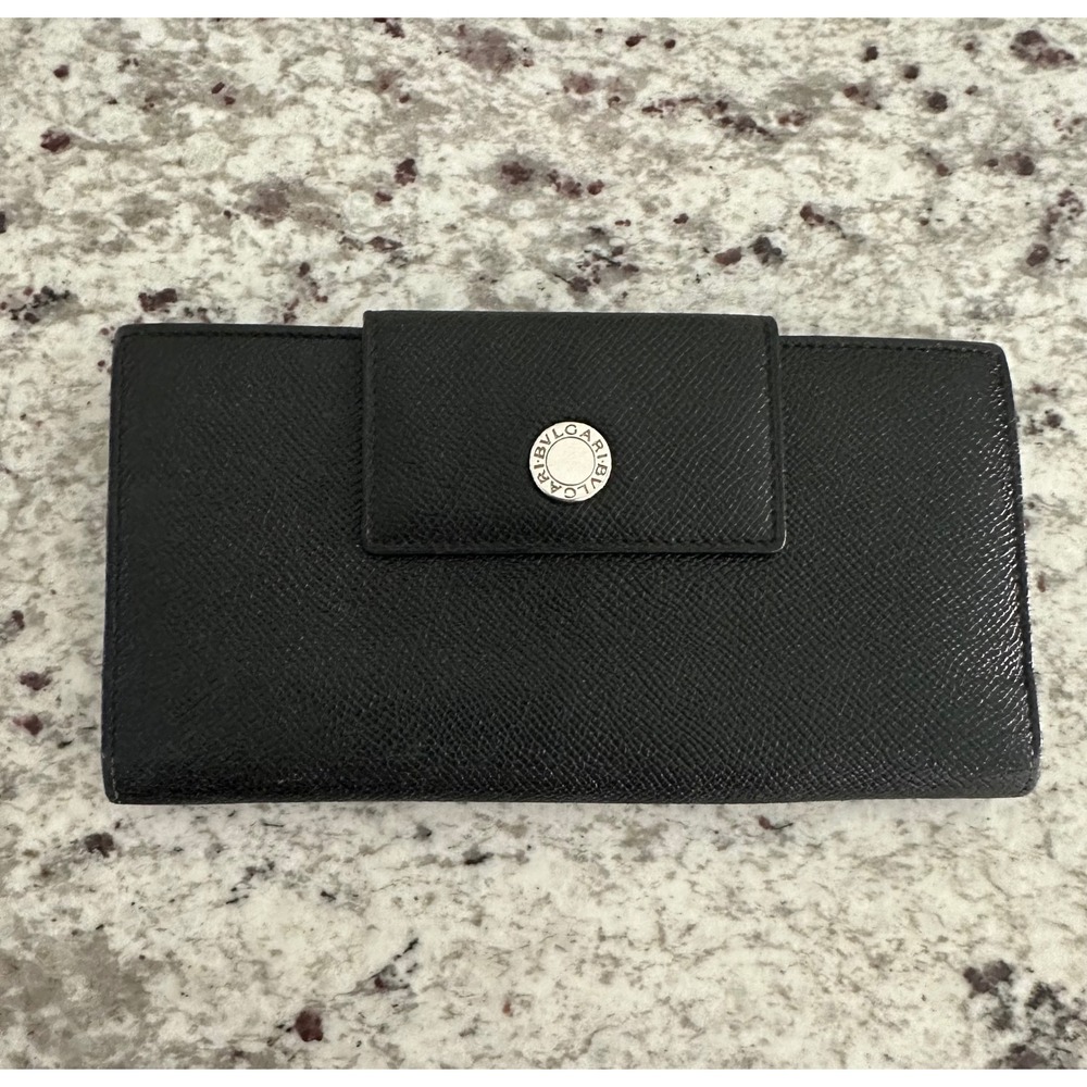 BVLGARI black‎ leather shw long wallet
